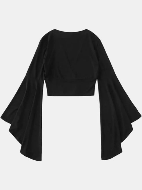 'Sapphira' Flare Sleeve Crop Top - Celes Fashion
